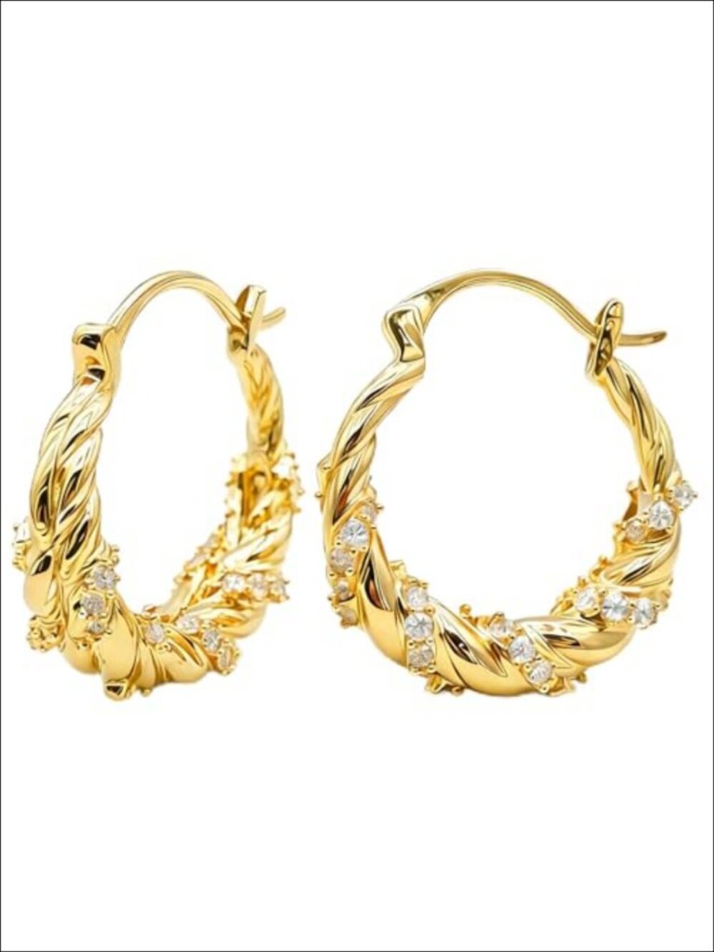 14K Gold Plated Square Hoop Earrings Cubic Zirconia Leverback Women
